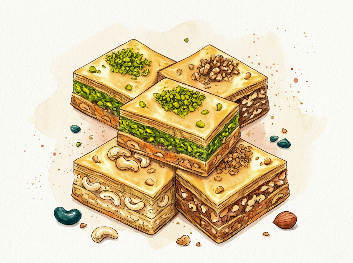 Aquarell-Illustration für die Kategorie Baklava & Iftar-Mitbringsel